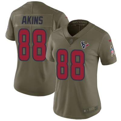 Nike Houston Texans #88 Jordan Akins Olive Women's Stitched NFL Limited 2017 Salute To Service Jersey